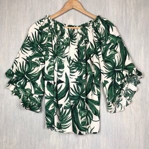 H&M off shoulder botanic tropical leaf print 2